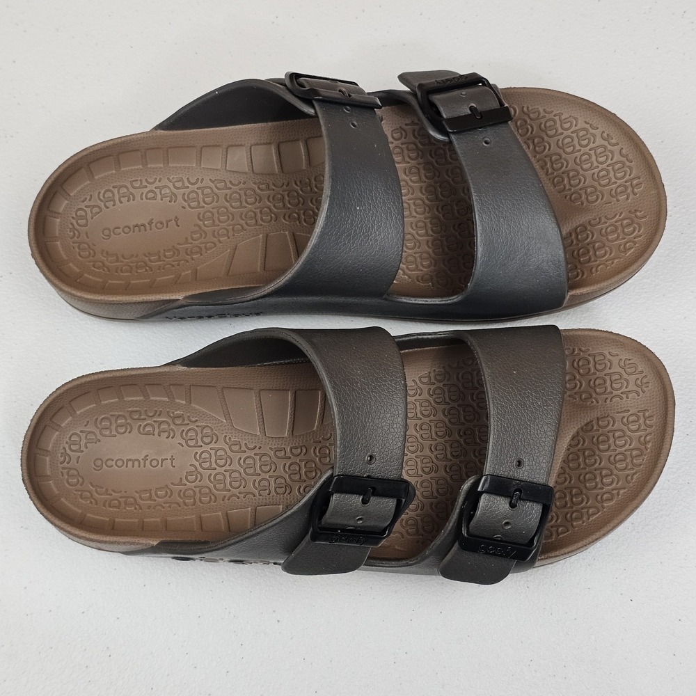 Gdefy Upbov Men's Size 9 Slide Recovery Sandals Brown Cushy Support Buckles - Picture 7 of 10